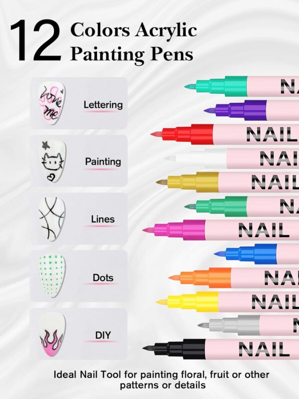 71Ukwsc1xSL._SL1500_.jpg EBANKU 12-Color Nail Art Pen Set – Quick-Dry Acrylic Nail Polish Pens for DIY & Salon Designs