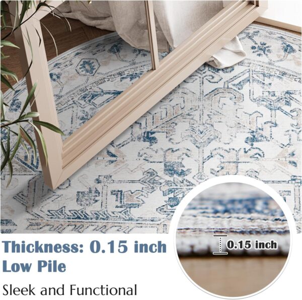 Jinchan 5ft Round Vintage Area Rug – Machine Washable, Non-Slip, Soft Floral Carpet for Indoor Spaces