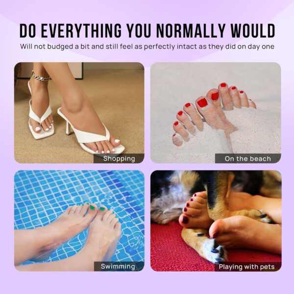 BTArtbox French Tip Press On Toenails – 32pcs White Square Gel Toe Nail Kit with Glue, Natural-Looking Pedicure for Women