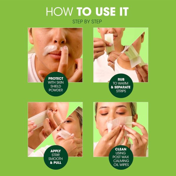 Nad’s Facial Wax Strips – Hypoallergenic At-Home Hair Removal Kit for Women with Calming Wipes & Protection Powder