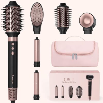 71h0JxNE6VL._AC_SL1500_.jpg 5 in 1 Ionic Hot Air Styler, 1400W Powerful Hair Dryer Brush, Auto-Wrap Curlers, Paddle Brush for Fast Drying, Curling, Straightening, Volumizing with Travel & Storage Bag