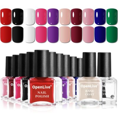 71hvcIVcuML._SL1500_.jpg 12 PCS Nail Polish Kit With 10 Colors As 2 PCS BASE And TOP Coat Green Blue Red Pink Collection Gifts for Women.