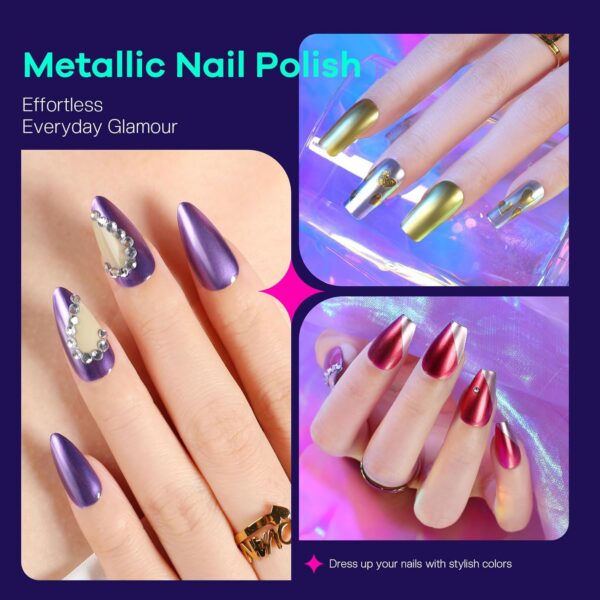 Metallic Nail Polish Set – 12 Chrome & Holographic Quick-Dry Colors for Salon-Quality Nail Art at Home