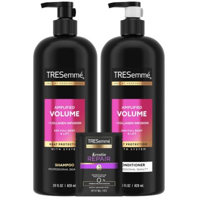 71jEYKbmCEL._SL1500_.jpg TRESemmé Shampoo and Conditioner Set, Amplified Volume + Collagen Infusion, 24H Full Body & Lift with Heat Protection + Keratin Repair Mask (3 Piece Set)