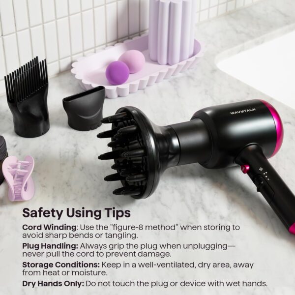 Wavytalk Ionic Hair Dryer with Diffuser & Comb – 1875W Fast-Drying Blow Dryer with Ceramic Technology, Lightweight & Quiet Styling Tool for Curly, Wavy, and Straight Hair