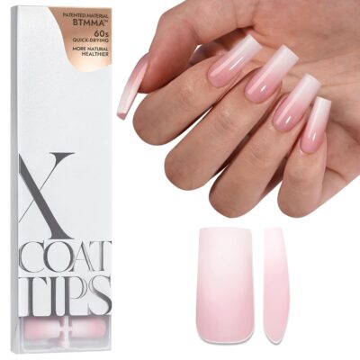 71nL8Khrn3L._SL1500_.jpg BTArtboxnails XCOATTIPS Ombre Nails - Square Press on Nails Long, 150Pcs Nail Tips Pink White Gradient Soft Gel False Nail Tips Soak Off Fake Nails Extensions DIY 15 Sizes