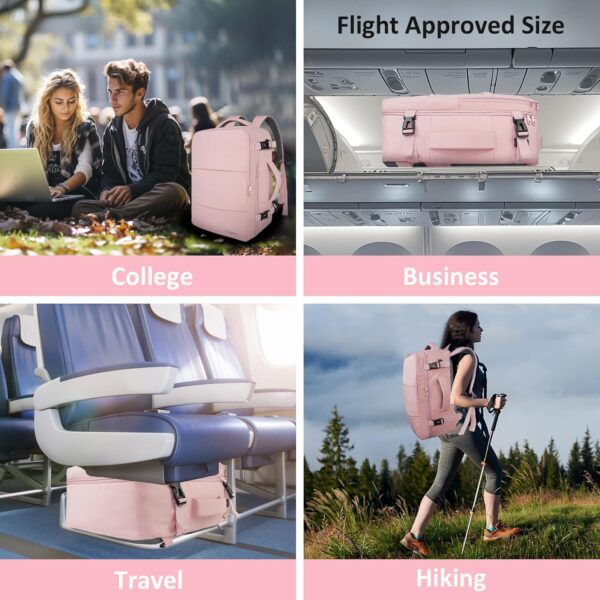 Taygeer Travel Backpack for Women – Carry-On Laptop Backpack with USB Charging Port & Shoe Compartment, Pink