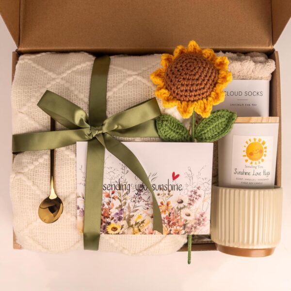 Sunflower Gift Basket for Women – Unique Birthday, Get Well Soon & Self-Care Gift Box for Mom, Sister, Friend, Wife