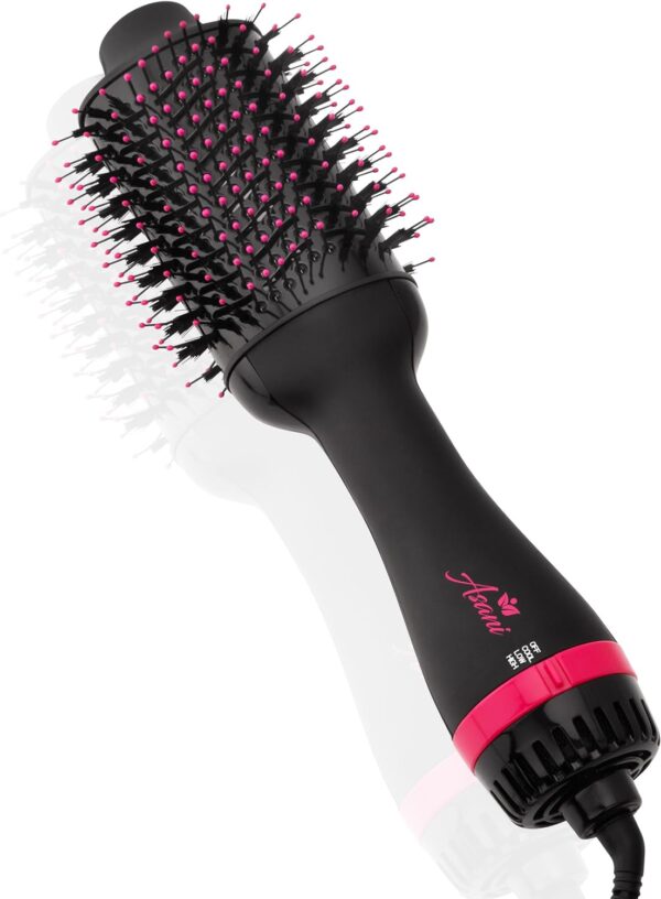 Asani Hair Dryer Brush - 4-in-1 Blow Dryer with Comb, Curling & Hot Hair Straightener Brush - Round Blowout Straightening Brush with Anti-frizz Ceramic Titanium Barrel for All Hair Types (120V)