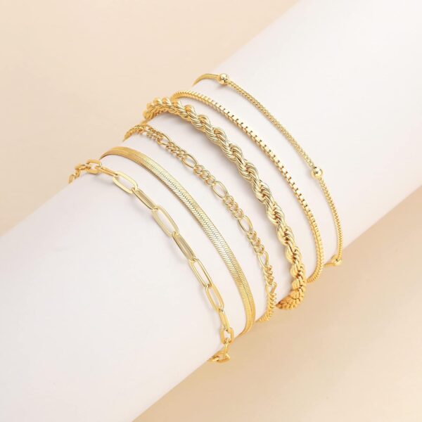 DEARMAY 14K Gold Bracelets for Women – Stackable Paperclip & Cuban Link Set
