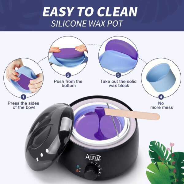 Complete Waxing Kit for Women & Men – Wax Warmer with 4 Natural Hard Wax Beads, Silicone Bowl & 30 Applicator Sticks