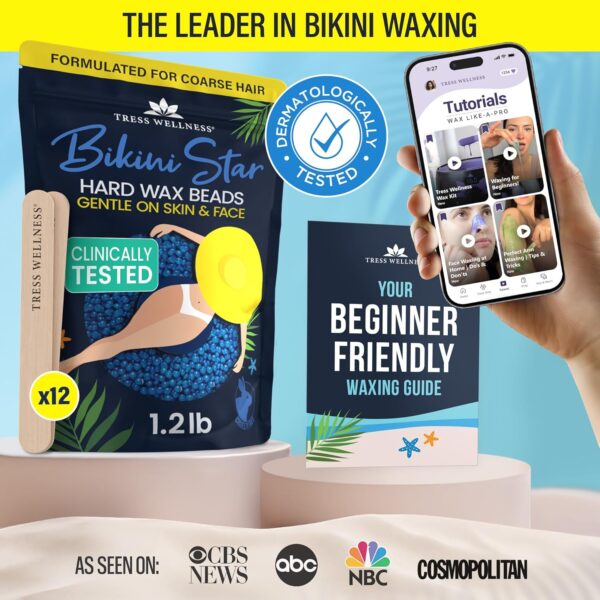 Tress Wellness Hard Wax Beads for Sensitive Skin – 1.2lb Bikini & Brazilian Hair Removal Beads with Spatulas