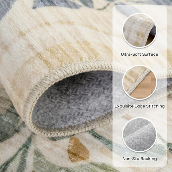 8x10 Washable Area Rug – Soft Boho Floral Living Room, Bedroom & Nursery Rug, Non-Skid, Low-Pile Carpet, Neutral Beige Indoor Floor Mat