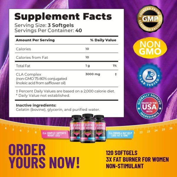 Belly Fat Burner for Women – CLA Weight Loss Pills, Appetite Suppressant & Metabolism Booster for Slim Waist & Bloating Relief