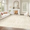 Living Room Rugs 8x10: Washable Moroccan Geometric Boho Rug Farmhouse Non Slip Stain Resistant Large Rug Low Pile Soft Carpet for Bedroom Dining Room Children Room (Beige,8'x10')