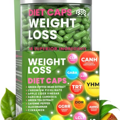 Weight Loss Diet Capsules, Natural Appetite Suppressant, Day & Night Fat Burner for Women & Men with Apple Cider, Green Coffee Bean Extract, Metabolism Booster Supplement - 60 Pills