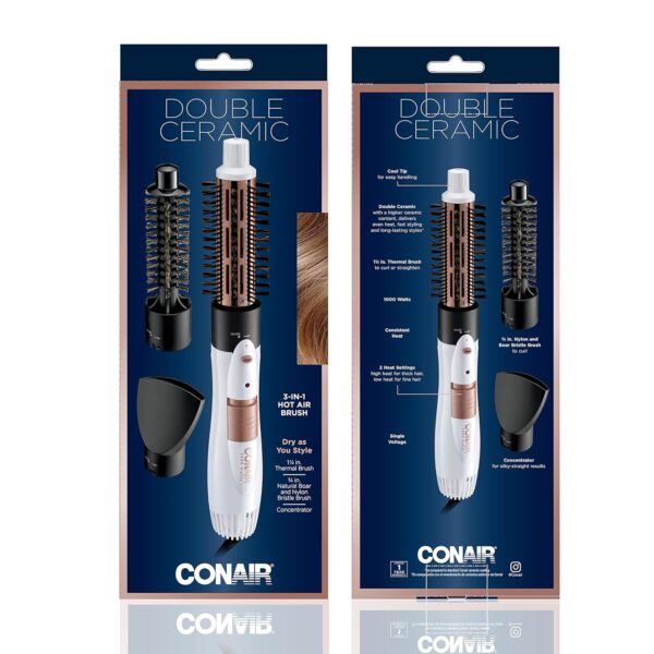 Conair Double Ceramic 3-in-1 Hot Air Brush – 1000W Styling Kit with Thermal & Boar Bristle Attachments