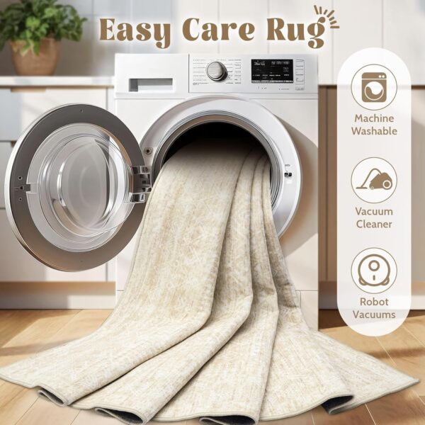 Washable 8x10 Moroccan Boho Rug – Soft, Non-Slip, Stain Resistant Area Carpet for Living Room, Bedroom & Dining Room