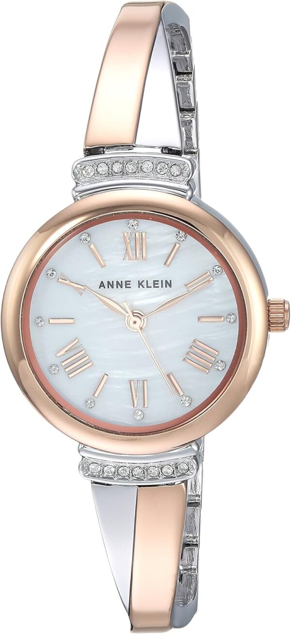 Anne Klein Women’s Crystal Bangle Watch Set – Mother of Pearl Dial with Two Elegant Bracelets