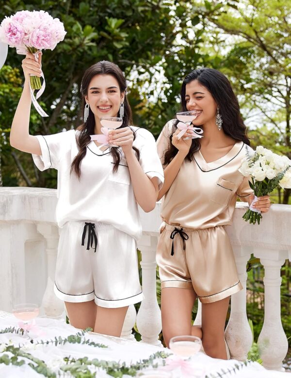 Ekouaer Satin Silk Pajamas for Women – 2-Piece Short Sleeve Pj Set with Shorts, Soft & Lightweight Sleepwear
