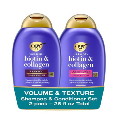 81LB7JZzqLL._SL1500_.jpg OGX Thick & Full + Biotin and Collagen for Hair Volume & Body, Sulfate Free Volumizing Shampoo & Conditioner Set for Fine & Thinning Hair, Nutrient-Infused, Vitamin B7, 13 fl oz, 2 Pack