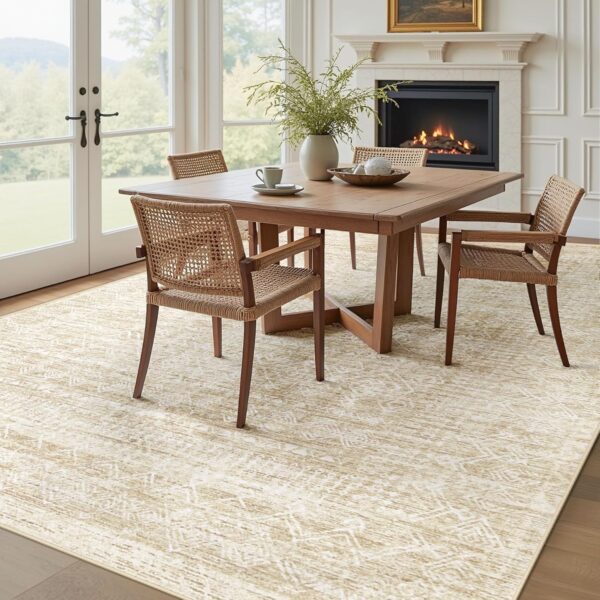 Washable 8x10 Moroccan Boho Rug – Soft, Non-Slip, Stain Resistant Area Carpet for Living Room, Bedroom & Dining Room