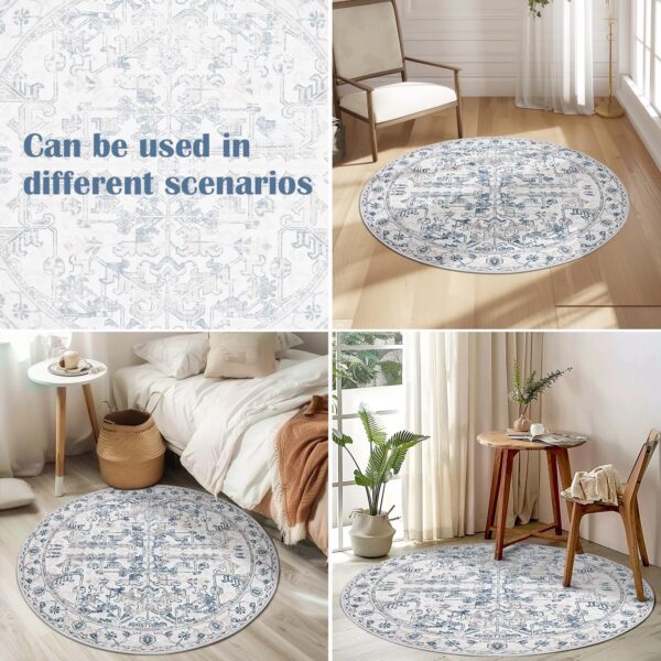Jinchan 5ft Round Vintage Area Rug – Machine Washable, Non-Slip, Soft Floral Carpet for Indoor Spaces