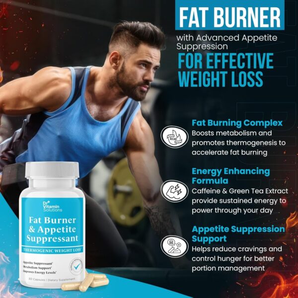 DR VITAMIN SOLUTIONS Fat Burner & Appetite Suppressant for Women & Men | Thermogenic Weight Loss Pills with Green Tea, Chromium & Caffeine | Boost Metabolism & Control Cravings – 30 Capsules
