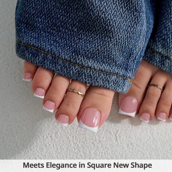 BTArtbox Lamp-Curable Press On Toenails – 30pcs Real Square Gel Toe Nails with Glue & Tabs, French Tip Design