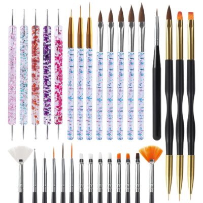 Artdone 31pcs Nail Art Brushes, Nail Art Tool Set, Dotting Tools, Dust Brush,Striping Brushes for Long Lines, Drawing Pen For Gel Polish Design supply