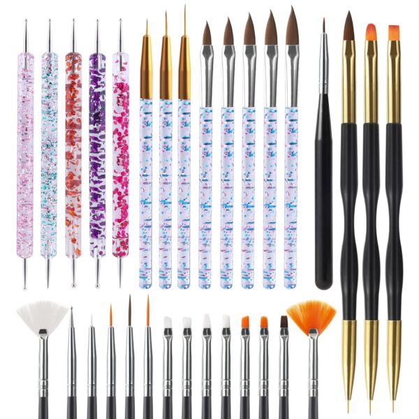81T-X9btFfL._SL1500_.jpg Artdone 31pcs Nail Art Brushes, Nail Art Tool Set, Dotting Tools, Dust Brush,Striping Brushes for Long Lines, Drawing Pen For Gel Polish Design supply