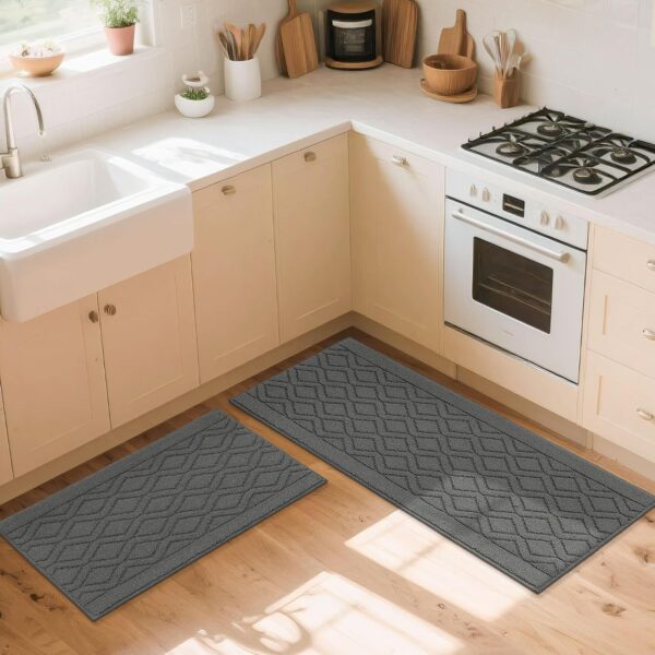 81TNu1RZNnL._AC_SL1500_.jpg COSY HOMEER 2-Piece Kitchen Rug Set – Non-Slip, Machine Washable Polypropylene Mats for Comfort & Durability (Grey, 48x20 + 30x20)