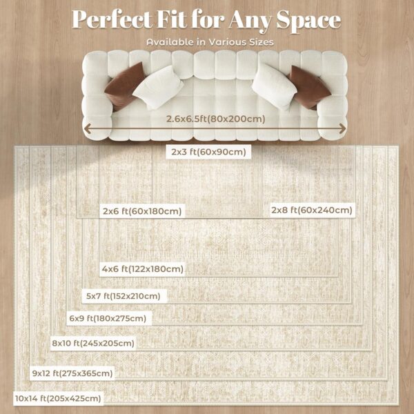 Washable 8x10 Moroccan Boho Rug – Soft, Non-Slip, Stain Resistant Area Carpet for Living Room, Bedroom & Dining Room