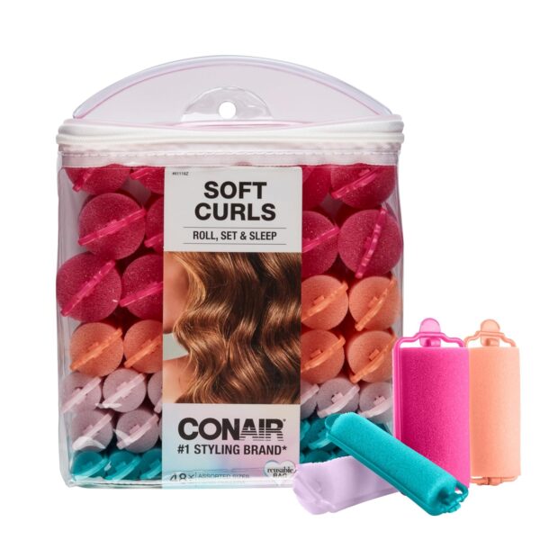 81btKPt2nvL._SL1500_.jpg Conair Foam Hair Rollers - 48 Count, Assorted Colors - Heatless Curls, Overnight Curls, Foam Rollers with Storage Case