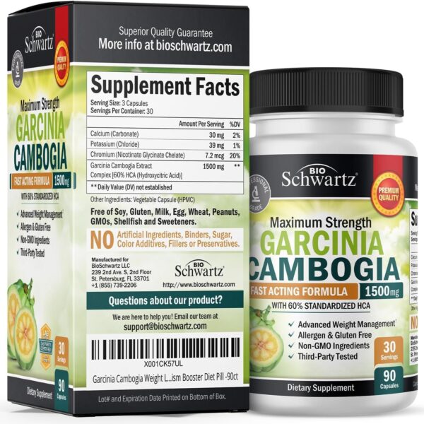 Garcinia Cambogia Weight Loss Pills – 1500mg Pure Extract with 95% HCA | Appetite Suppressant, Fat Burner & Carb Blocker (90 Capsules)