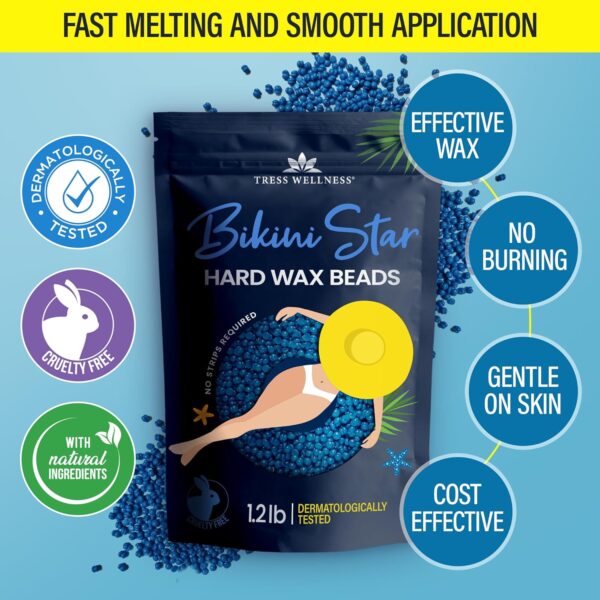 Tress Wellness Hard Wax Beads for Sensitive Skin – 1.2lb Bikini & Brazilian Hair Removal Beads with Spatulas