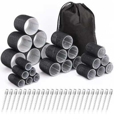 81fKnLyy48L._SL1500_.jpg Hair Curlers Set with 24 Rollers (6 Jumbo, 6 Large, 6 Medium, 6 Small) and 24 Clips for All Hair Lengths (Black)