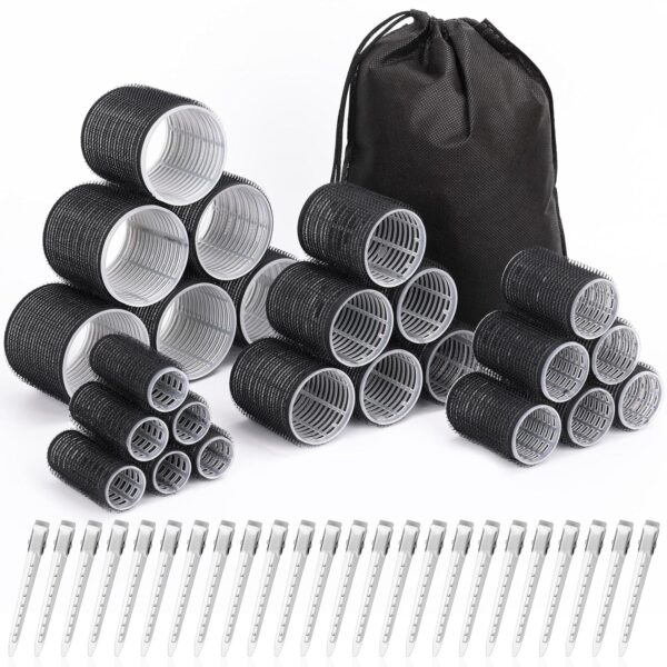 81fKnLyy48L._SL1500_.jpg Hair Curlers Set with 24 Rollers (6 Jumbo, 6 Large, 6 Medium, 6 Small) and 24 Clips for All Hair Lengths (Black)