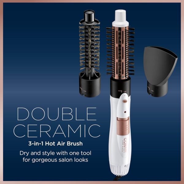 Conair Double Ceramic 3-in-1 Hot Air Brush – 1000W Styling Kit with Thermal & Boar Bristle Attachments