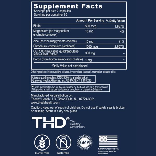 THEDA GLP-1 Natural Weight Loss Supplement with CQR-300 – Appetite Control & Metabolism Booster for Men and Women (60 Capsules)