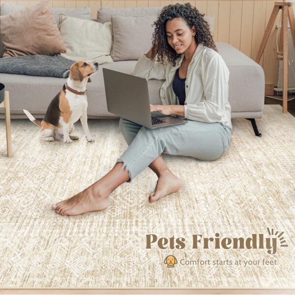 Washable 8x10 Moroccan Boho Rug – Soft, Non-Slip, Stain Resistant Area Carpet for Living Room, Bedroom & Dining Room