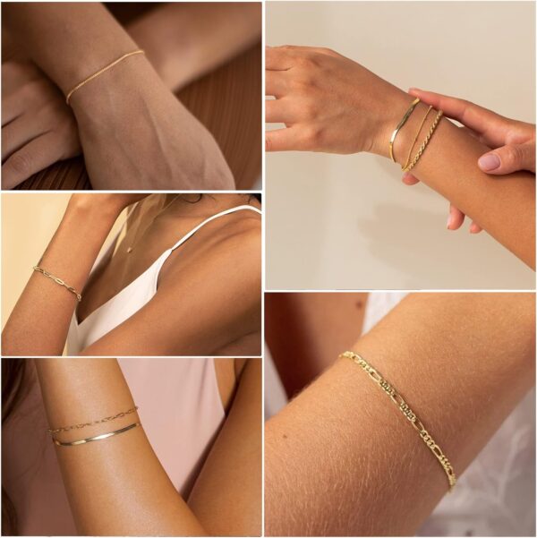 DEARMAY 14K Gold Bracelets for Women – Stackable Paperclip & Cuban Link Set