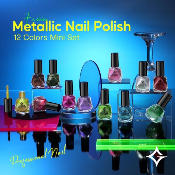 Metallic Nail Polish Set – 12 Chrome & Holographic Quick-Dry Colors for Salon-Quality Nail Art at Home