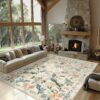 8x10 Washable Area Rug – Soft Boho Floral Living Room, Bedroom & Nursery Rug, Non-Skid, Low-Pile Carpet, Neutral Beige Indoor Floor Mat