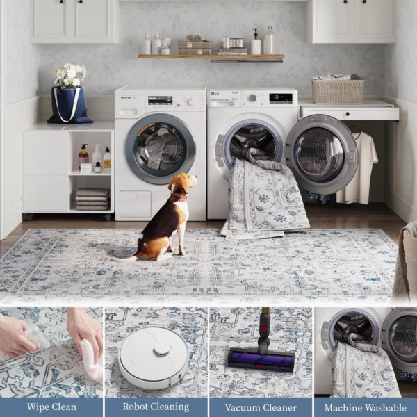 Jinchan 5ft Round Vintage Area Rug – Machine Washable, Non-Slip, Soft Floral Carpet for Indoor Spaces