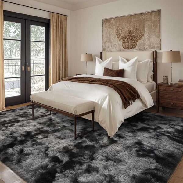 6x9 Ft Dark Grey Shag Rug – Ultra Soft Tie-Dye Area Rug for Bedroom & Living Room