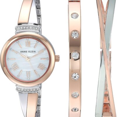 Anne Klein Women's Premium Crystal Accented Bangle Watch Set, AK/2245