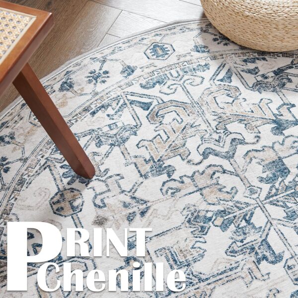 Jinchan 5ft Round Vintage Area Rug – Machine Washable, Non-Slip, Soft Floral Carpet for Indoor Spaces