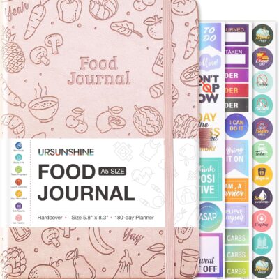 Food Journal - Journal for Women Weight Loss, 5.8" x 8.3", 6 Months Meal Planner to Count Calories Health Journals for Women/Men, Keep Healthy Diet & Achieve Fitness Goals - Rose Gold