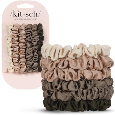 91KlKipOIL._SL1500_.jpg Kitsch Ultra Petite Satin Scrunchies for Women – No Crease Hair Ties – Soft Satin Hair Scrunchies for Girls – Frizz Free, Gentle, Stylish Hair Accessories – Eucalyptus, 6 pcs